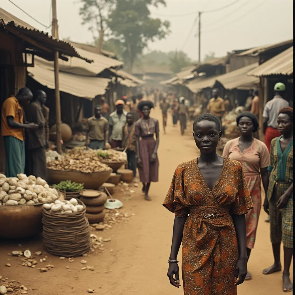 Historical Ghanaian market showing economic evolution
